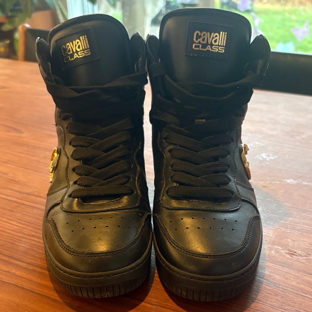 Cavalli Class Black Sneakers with Gold Detail